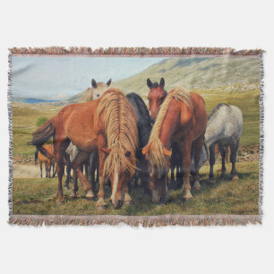 Wild Horses Livno Nature Scene Throw Blanket