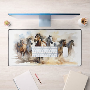Wild Horses Mustangs Modern Equestrian Watercolor Desk Mat