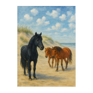 Wild Horses of Corolla North Carolina Watercolor Acrylic Print