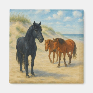 Wild Horses of Corolla North Carolina Watercolor Magnet
