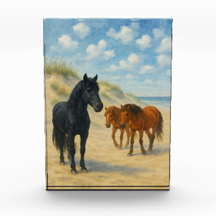 Wild Horses of Corolla North Carolina Watercolor Photo Block