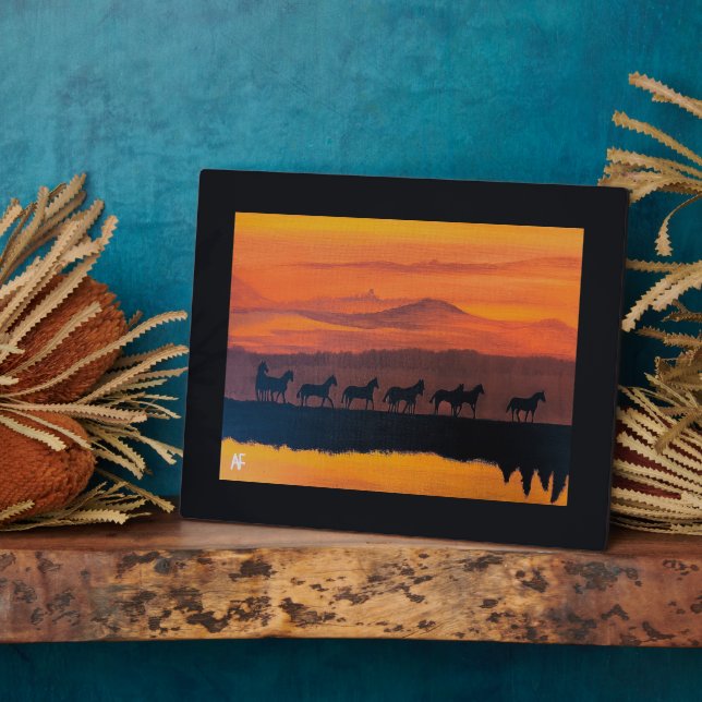 Wild Horses of Montana Painting by Alfred Fox Plaque (Side)