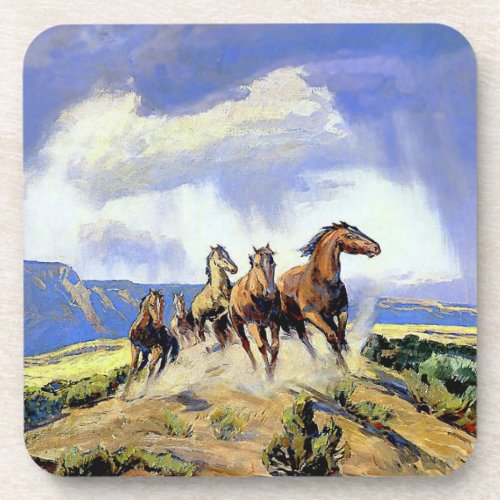 Wild Horses of Nevada by Carl Oscar Borg Beverage Coaster
