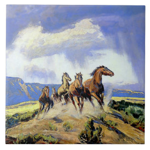 “Wild Horses of Nevada” by Carl Oscar Borg Ceramic Tile