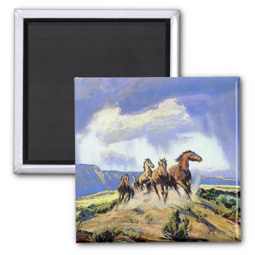 Wild Horses of Nevada by Carl Oscar Borg Magnet