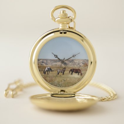 Wild Horses of Theodore Roosevelt National Park Pocket Watch