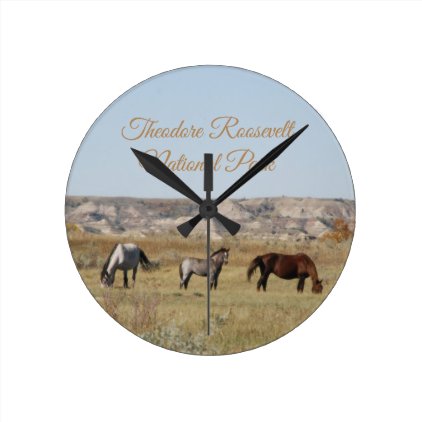 Wild Horses of Theodore Roosevelt National Park Round Clock