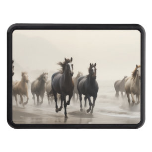 Wild horses on a foggy beach hitch cover