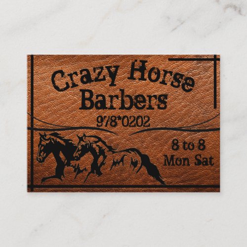 Wild Horses on Brown Leather Barber Shop Buisiness Business Card