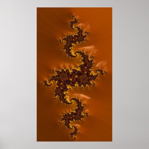 Wild Horses Orange Spirals Fractal Abstract Poster
