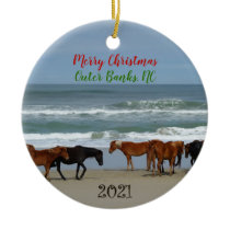 Wild Horses Outer Banks OBX 2021 Christmas Ceramic Ornament