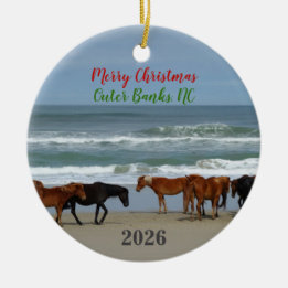 Wild Horses Outer Banks OBX 2026 Christmas Ceramic Ornament