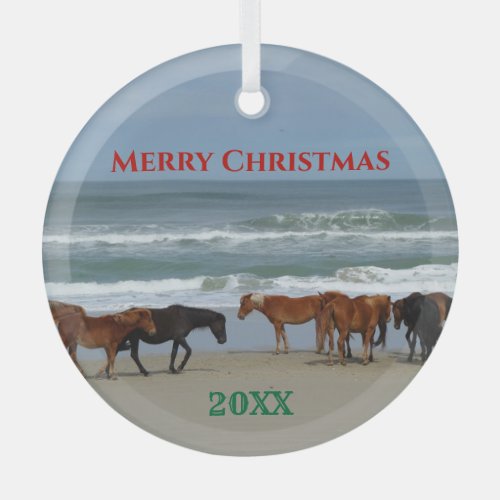 Wild Horses Outer Banks OBX Christmas Glass Ornament