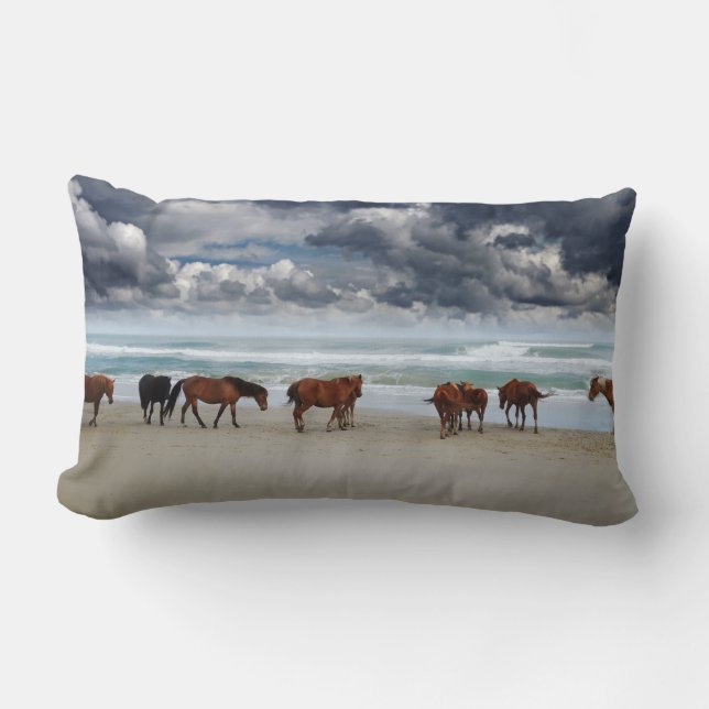 Wild Horses Outer Banks OBX NC Lumbar Pillow (Front)