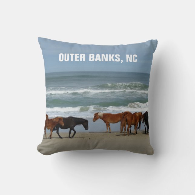Wild Horses Outer Banks OBX North Carolina Throw Pillow (Front)
