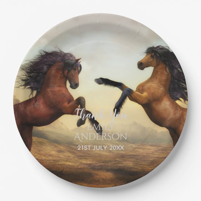 Wild HORSES Party Supplies Equestrian - ADD PHOTO Paper Plates (Front)