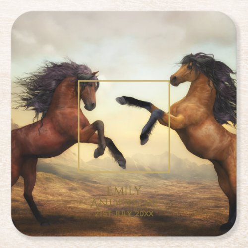 Wild HORSES Party Supplies Equestrian _ ADD PHOTO Square Paper Coaster