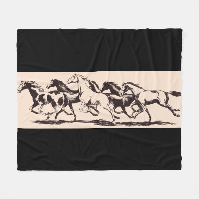 wild horses print fleece blanket (Front (Horizontal))