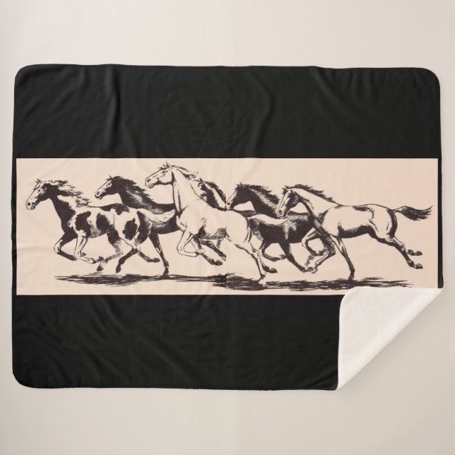 wild horses print sherpa blanket (Front (Horizontal))