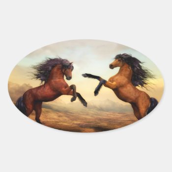 Wild Horses Rearing Oval Sticker by AutumnRoseMDS at Zazzle