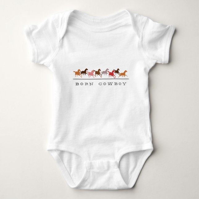 Wild horses running Born Cow boy baby Baby Bodysuit (Front)
