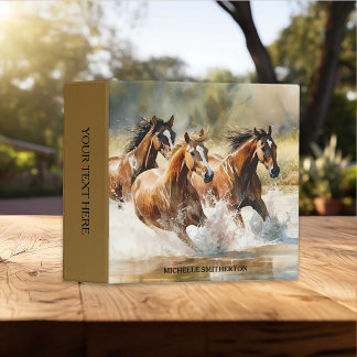 Wild Horses Running Brown Black Watercolor 3 Ring Binder