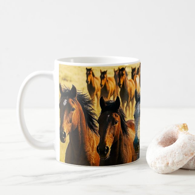Wild Horses Running Free Coffee Mug (With Donut)