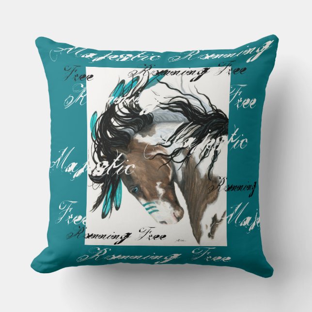 Wild horses Running Free Horse Pillow by Bihrle (Front)