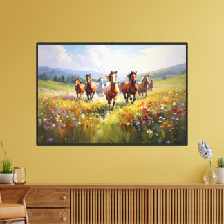 Wild Horses Running in a Wildflower Meadow Canvas Print