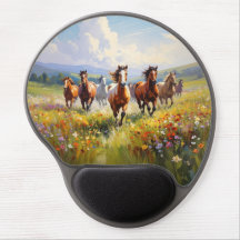 Wild Horses Running in a Wildflower Meadow