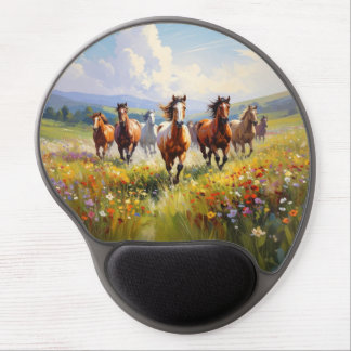 Wild Horses Running in a Wildflower Meadow Gel Mouse Pad