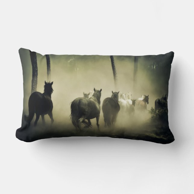 Wild Horses Running Lumbar Pillow (Front)