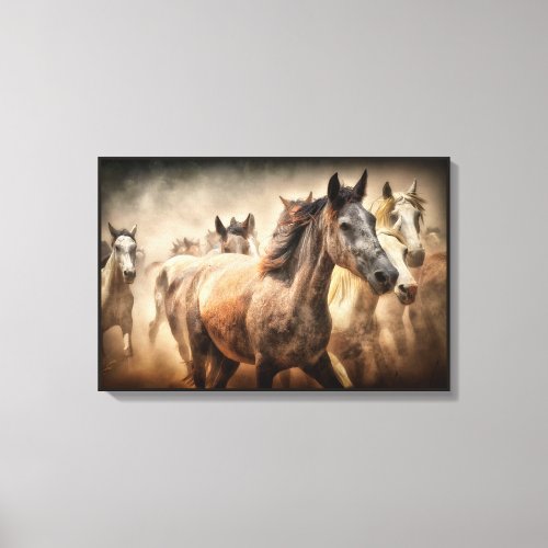 WILD HORSES RUNNING MUSTANG HORSE STAMPEED CANVAS PRINT