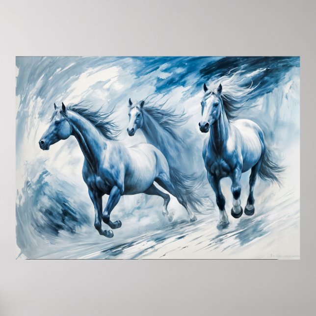 Wild Horses Running Through Waves Poster (Front)