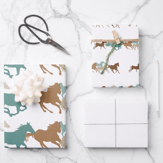 Wild horses running wrapping paper sheets (Front)