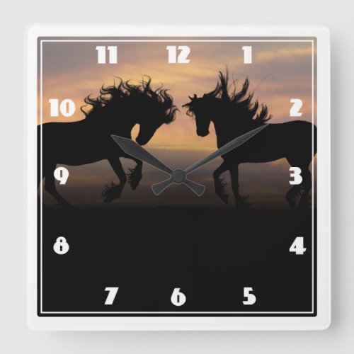 Wild Horses Silhouette Square Wall Clock