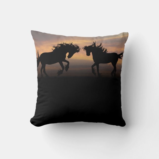 Wild Horses Silhouette Throw Pillow (Front)