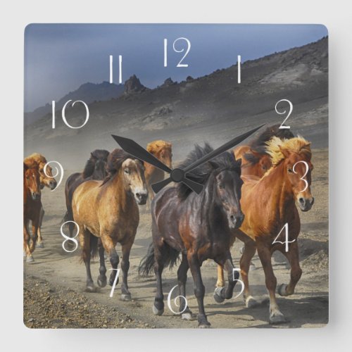 Wild horses square wall clock