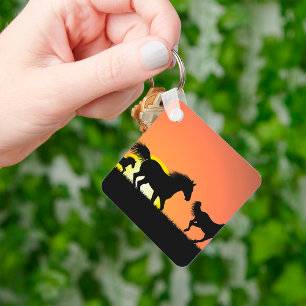 Wild Horses Sunset Silhouette Keychain
