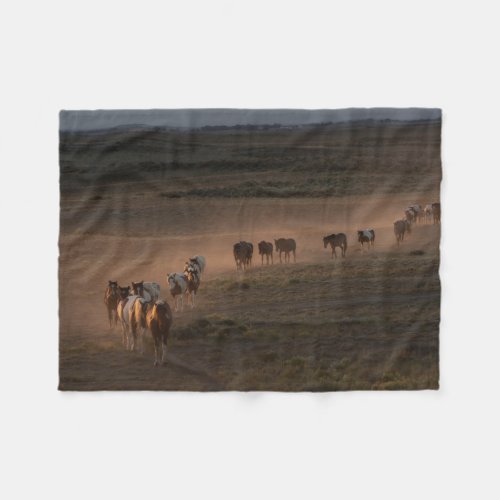 Wild Horses Walking Towards Desert Fleece Blanket