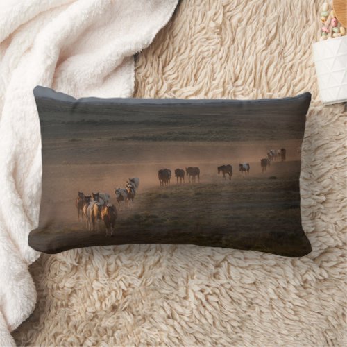 Wild Horses Walking Towards Desert Lumbar Pillow