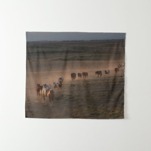 Wild Horses Walking Towards Desert Tapestry