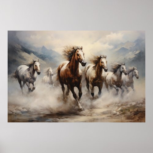 Wild Horses Watercolor Art Poster