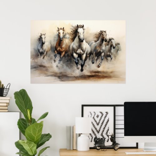 Wild Horses Watercolor Art Poster