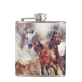 Wild Horses Watercolor Artwork Flask by Hannahscloset at Zazzle