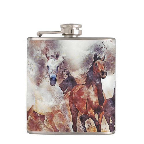 Wild Horses Watercolor Artwork Flask