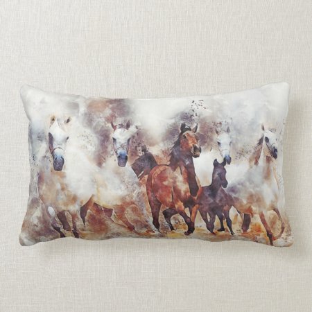 Wild Horses Watercolor Artwork Lumbar Pillow