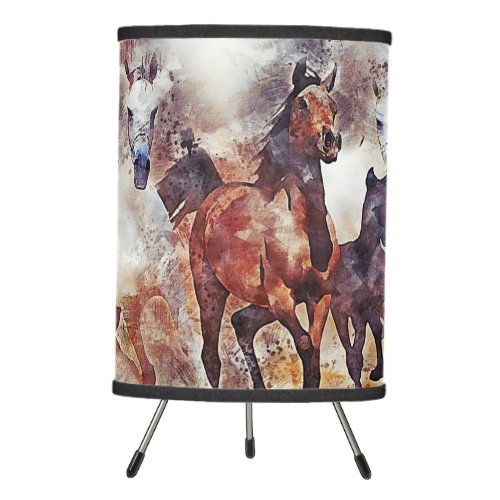 Wild Horses Watercolor Artwork  Tripod Lamp