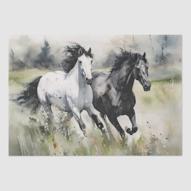 Wild Horses Watercolor Decoupage Tissue Paper (Front)