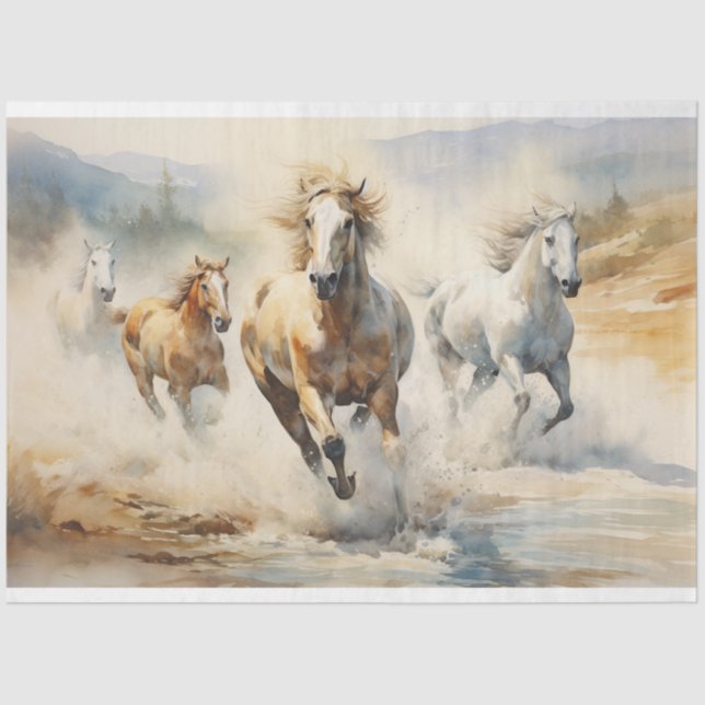 Wild Horses Watercolor Decoupage Tissue Paper (Front)